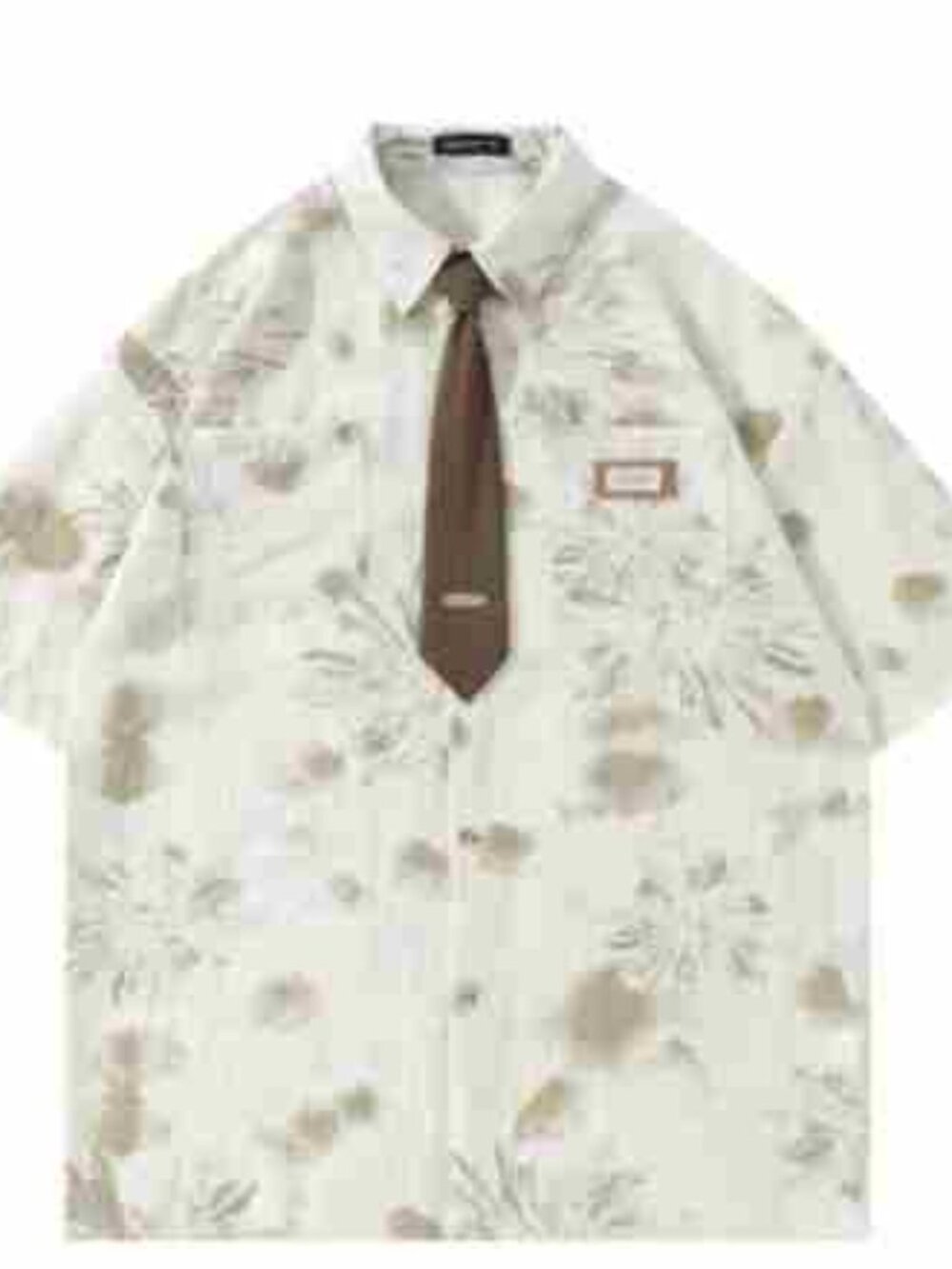 Beige Floral Print Shirt with Tie